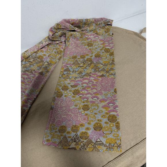 VINTAGE Goldworm Pants Set Womens 8 Made in Italy Metallic Geometric Pink Gold - Picture 4 of 15